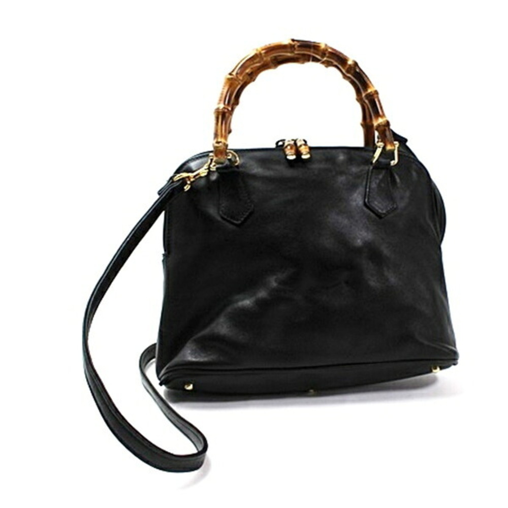 Gucci Bamboo Shoulder Bag, Leather, Black, GUCCI, Women's,
